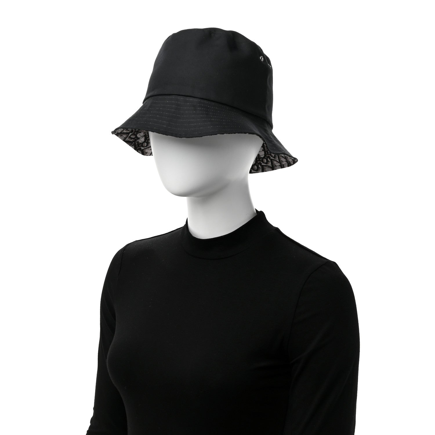 Christian Dior Polyester Cotton Oblique Teddy-D Brim Bucket Hat 58 Black 2 of 8