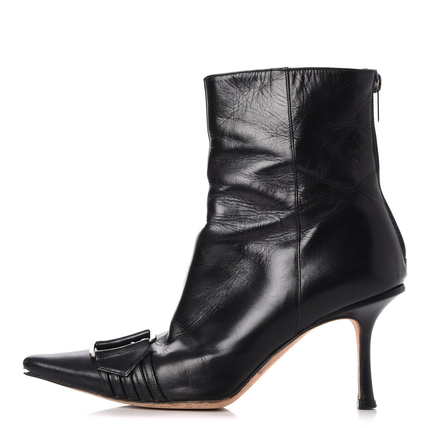 Calfskin Buckle Ankle Boots 36.5 Black