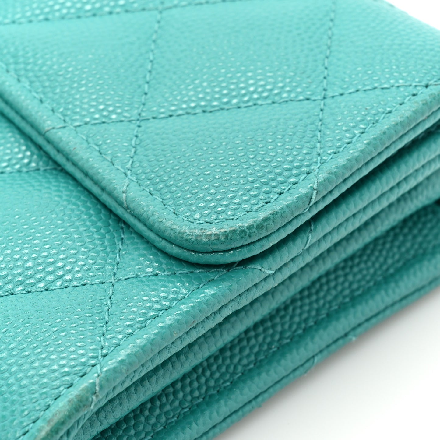 Caviar Quilted Large Gusset Flap Wallet Turquoise