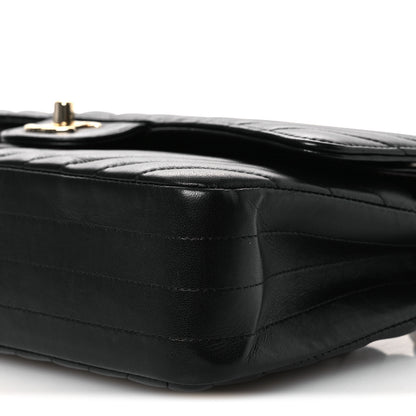 Chanel Lambskin Chevron Quilted Medium Double Flap Black 10 of 13