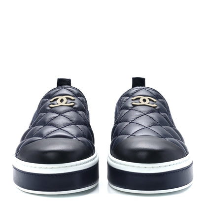 Chanel Lambskin Quilted Womens CC Stroll Sneakers 40 Dark Blue Black 2 of 9