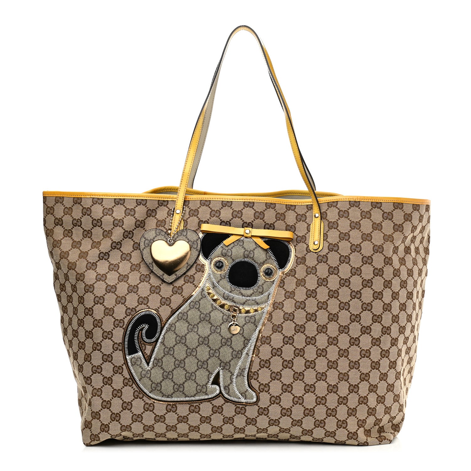 Gucci GG Monogram Patent Oliver Pug Tote Yellow Beige 1 of 12