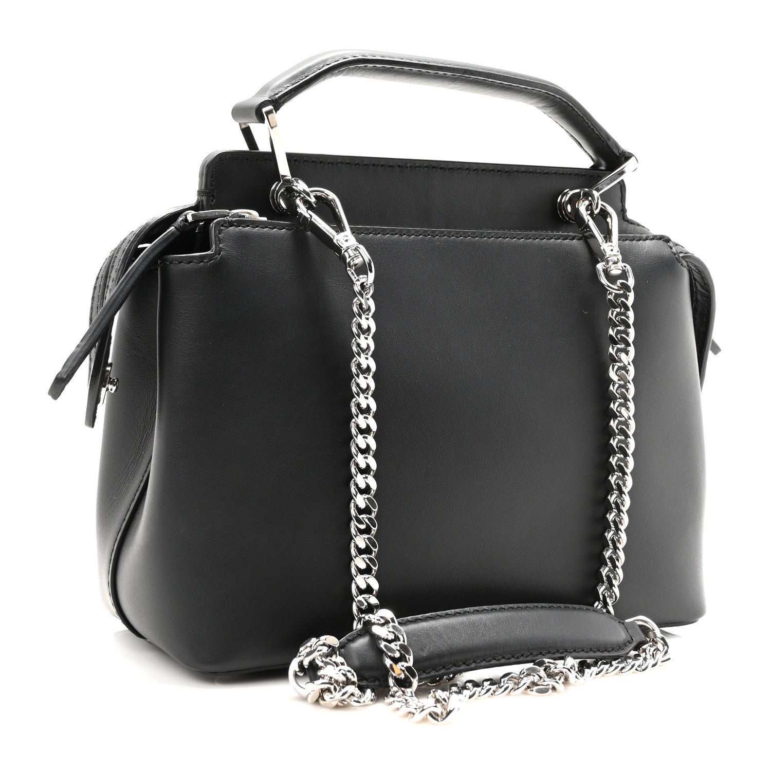Fendi Vitello Baltico Hypnoteyes Studded Small Dotcom Click Chain Satchel Black 3 of 10