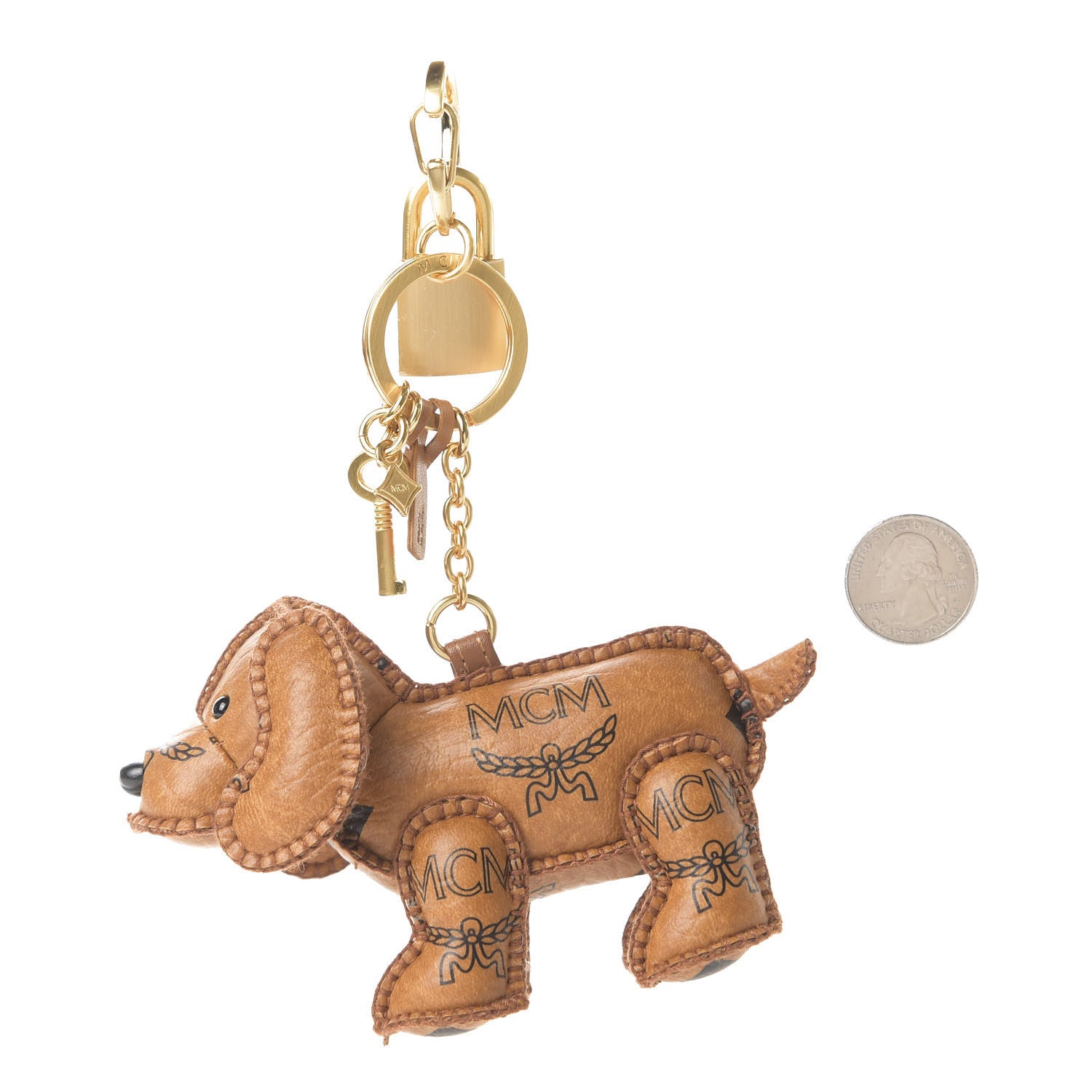 MCM Visetos Dog Key Ring Bag Charm Cognac 4 of 6