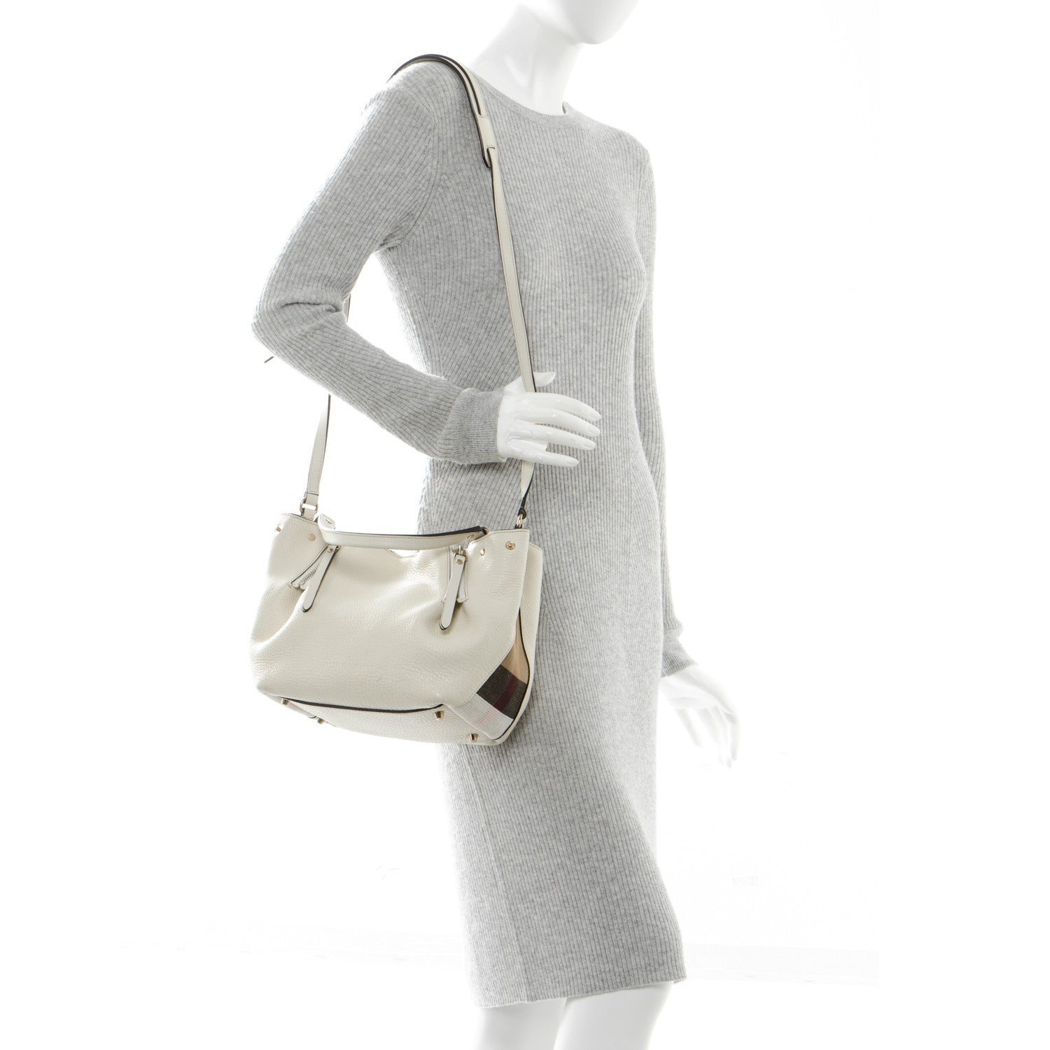 Burberry Grainy Calfskin House Check Small Maidstone White 3 of 10