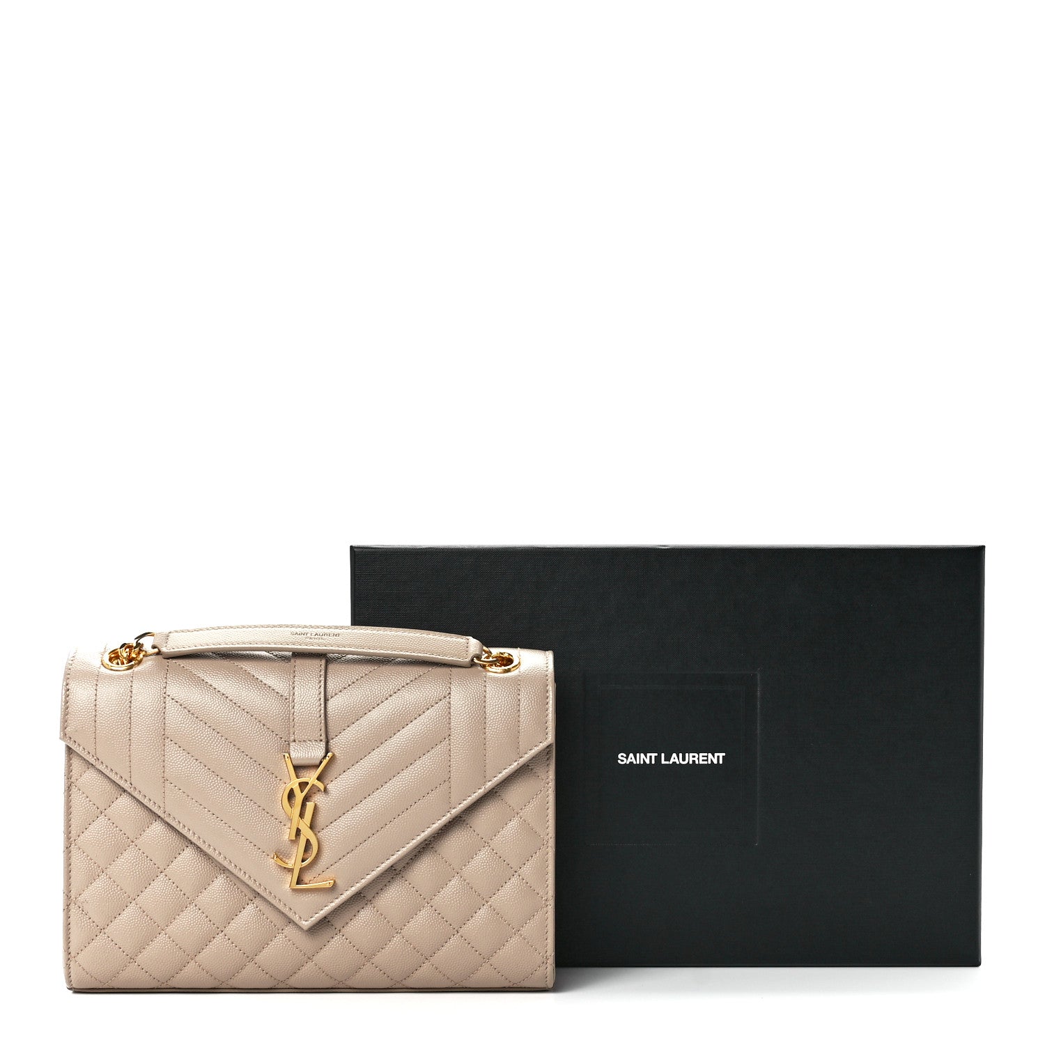 Saint Laurent Grain De Poudre Textured Mixed Matelasse Medium Triquilt Monogram Satchel Dark Beige 13 of 13