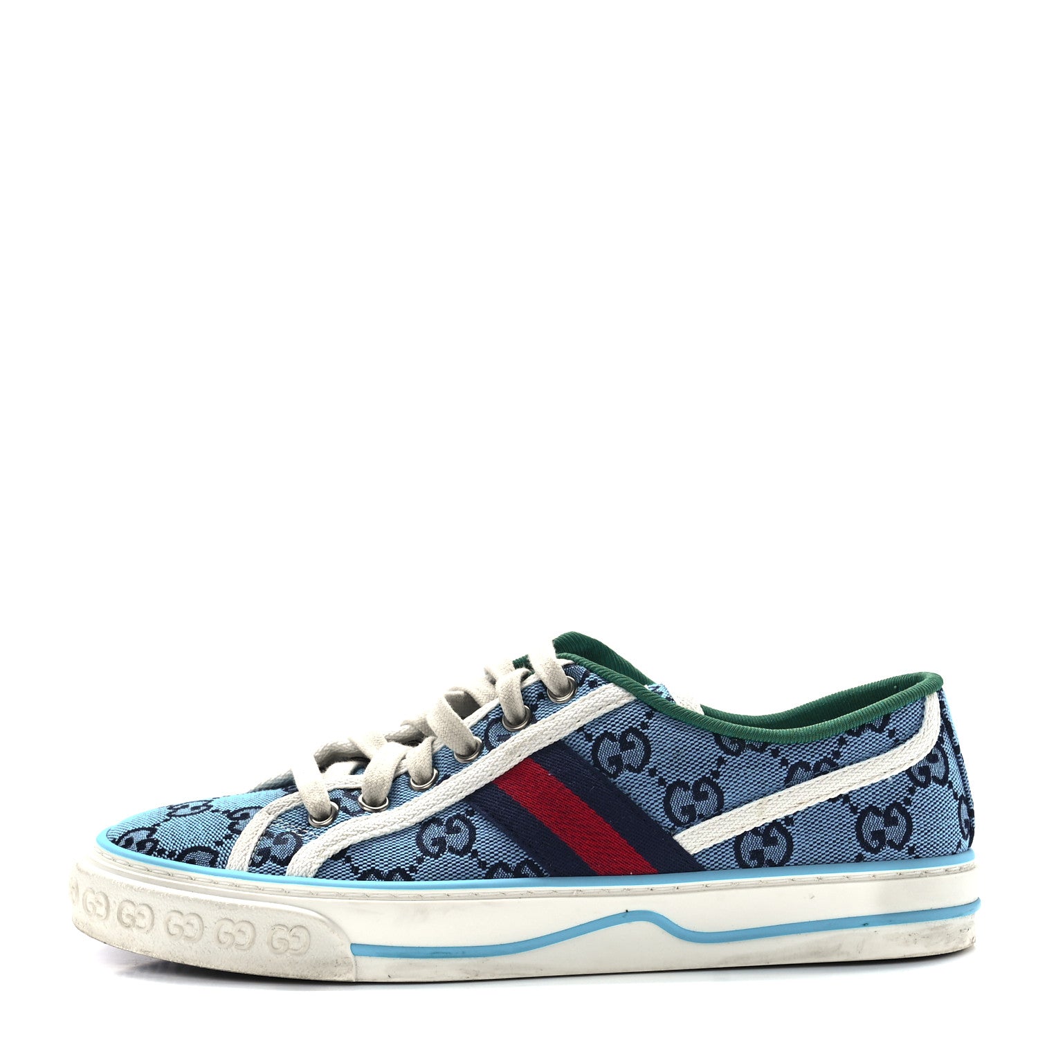 Gucci GG Monogram Multicolor Web Womens 1977 Tennis Sneakers 37.5 Light Blue Mystic White 1 of 8