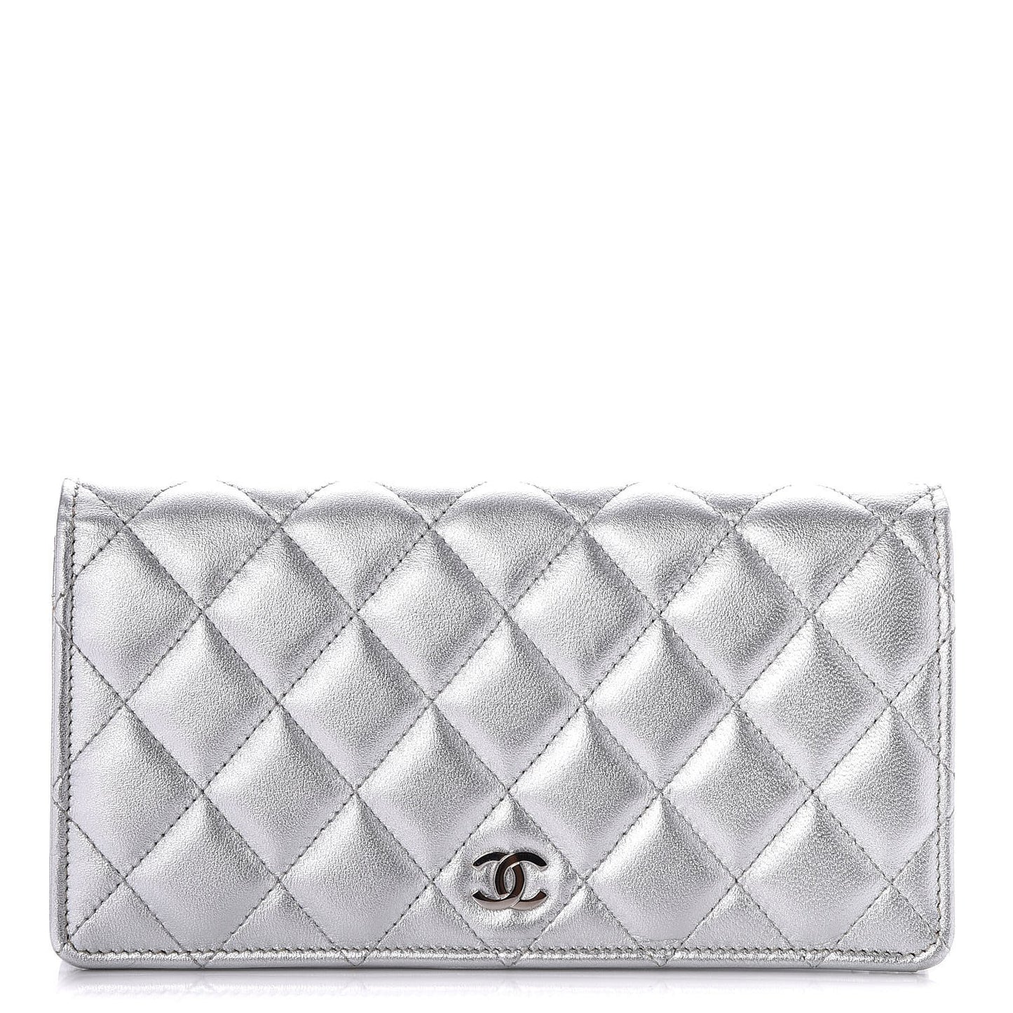 Metallic Lambskin Yen Wallet Silver