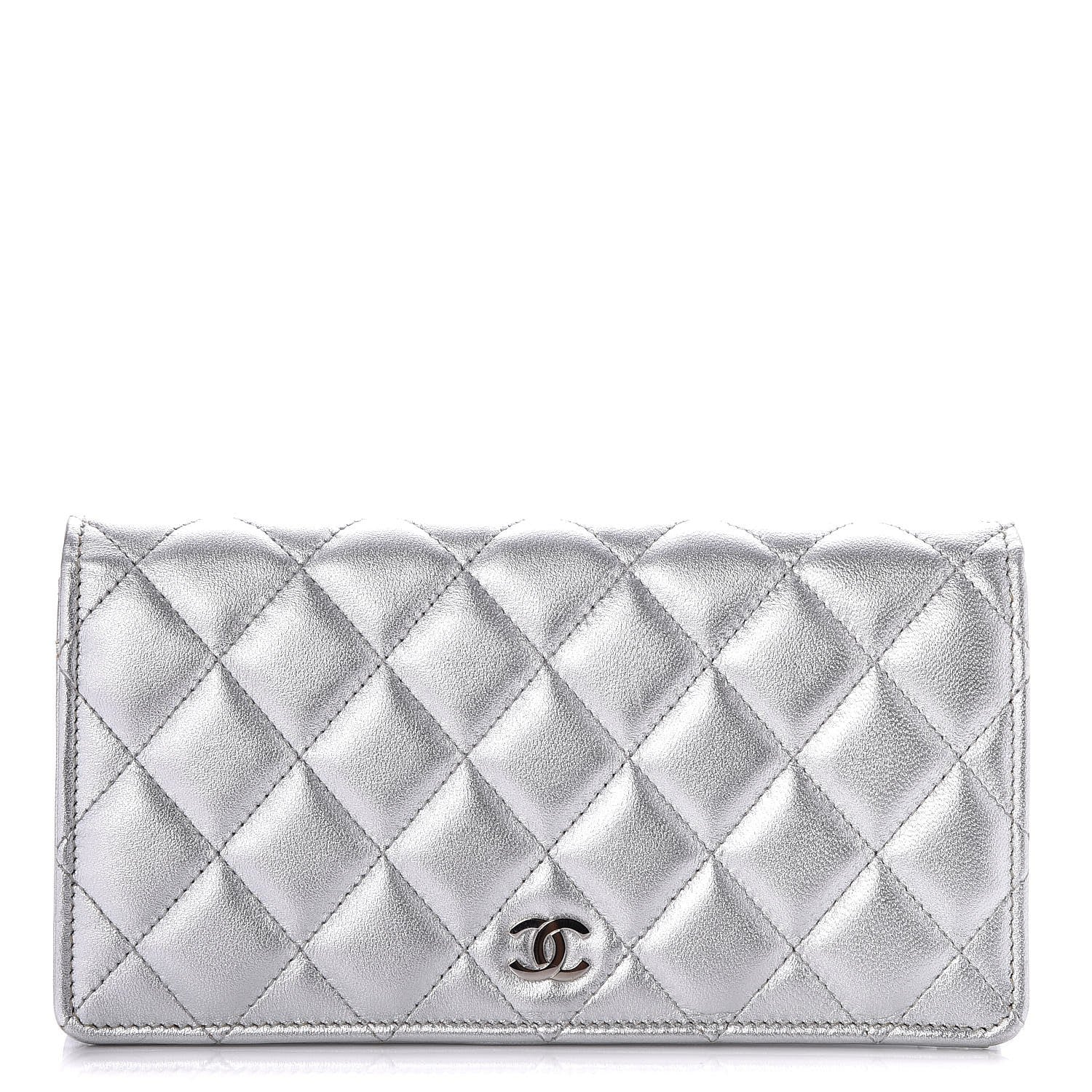 Chanel Metallic Lambskin Yen Wallet Silver 1 of 8