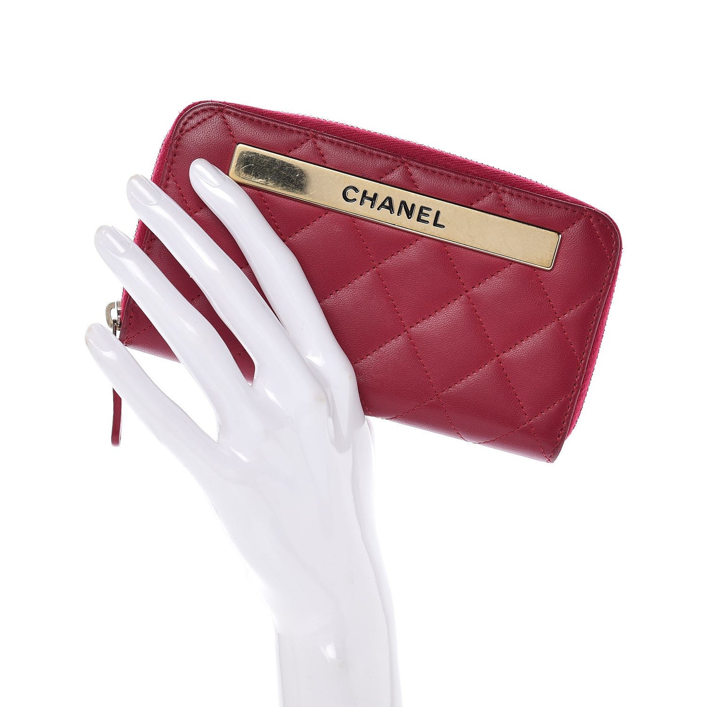 Lambskin Quilted Small Trendy CC Zip Around Wallet Dark Pink