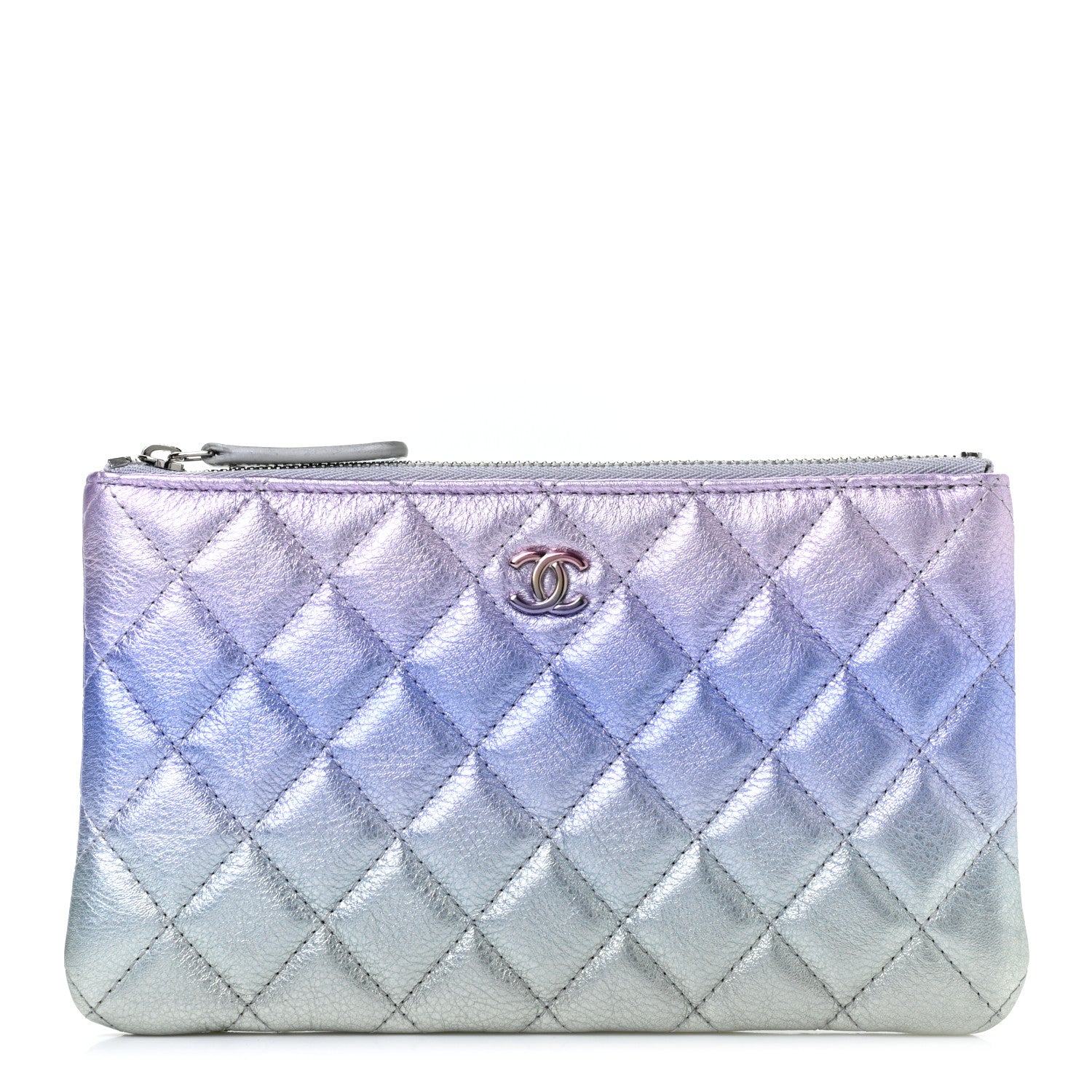 Chanel Gradient Metallic Calfskin Quilted Cosmetic Case Purple Blue Green 1 of 7