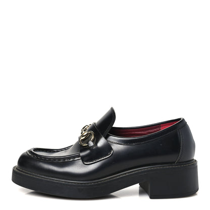 Gucci Calfskin Horsebit Womens Lug Sole Loafers 37 Black 1 of 9