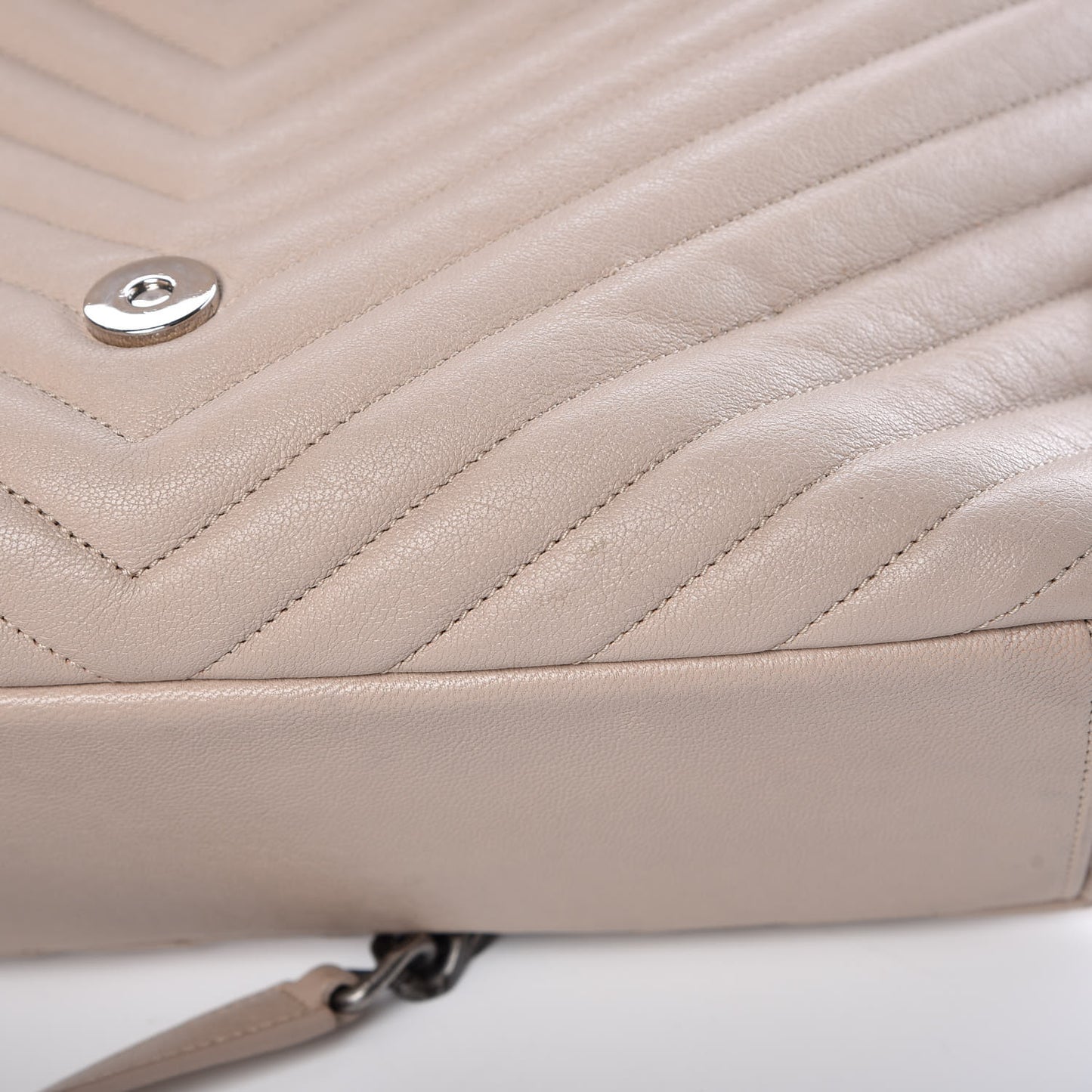Sheepskin Matelasse Chevron Monogram Large College Satchel Taupe