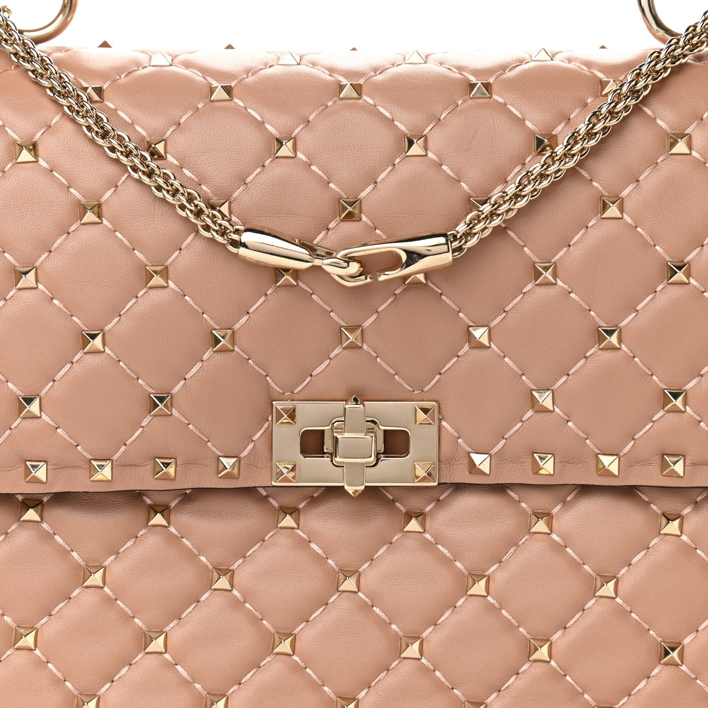 Nappa Large Rockstud Spike Shoulder Bag Soft Noisette