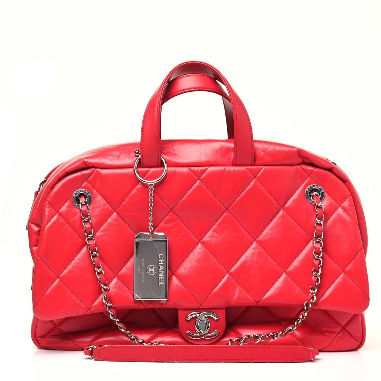 Aged Calfskin Quilted Medium Express Bowling Bag Red