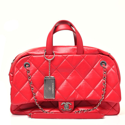 Chanel Aged Calfskin Quilted Medium Express Bowling Bag Red 1 of 12