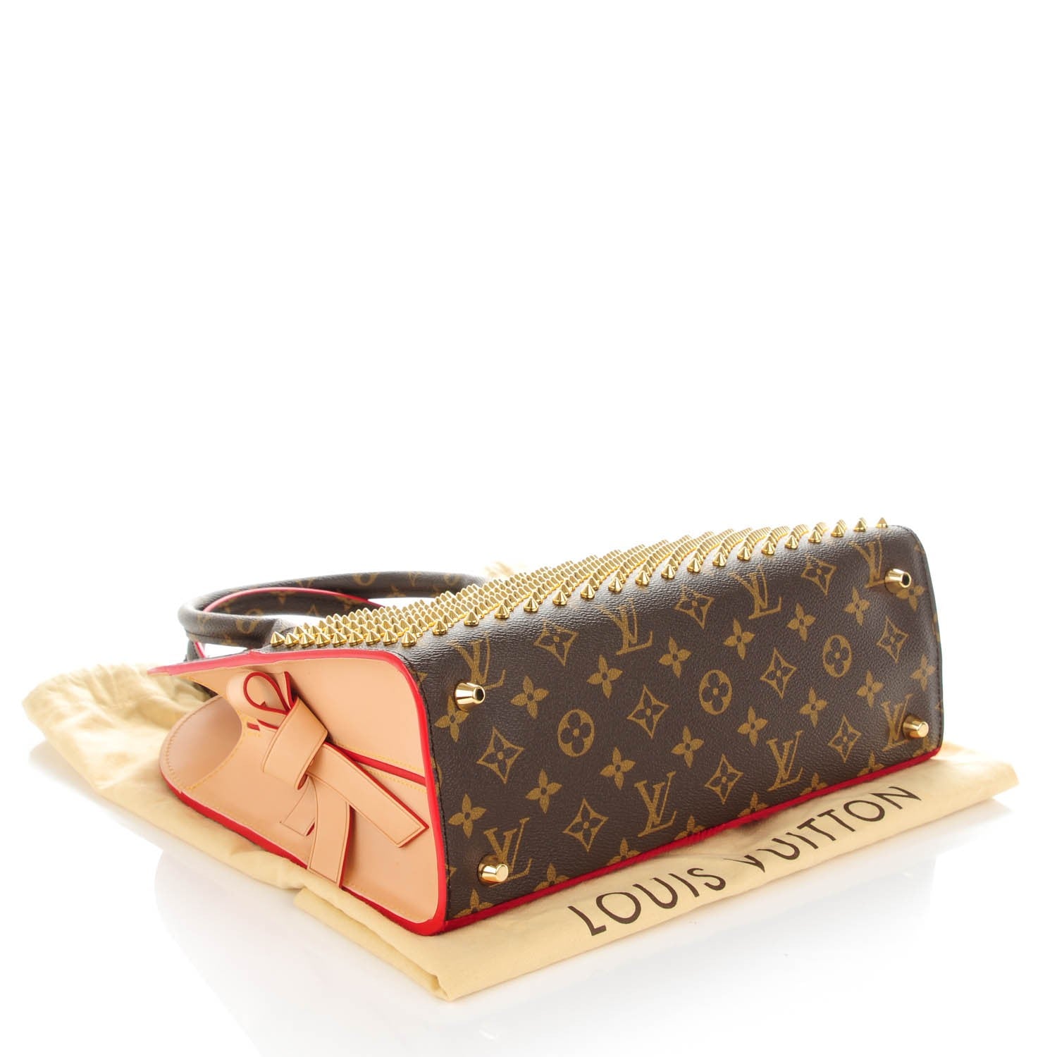 Louis Vuitton Monogram Calf Hair Spikes Iconoclasts Christian Louboutin Tote Red 4 of 7