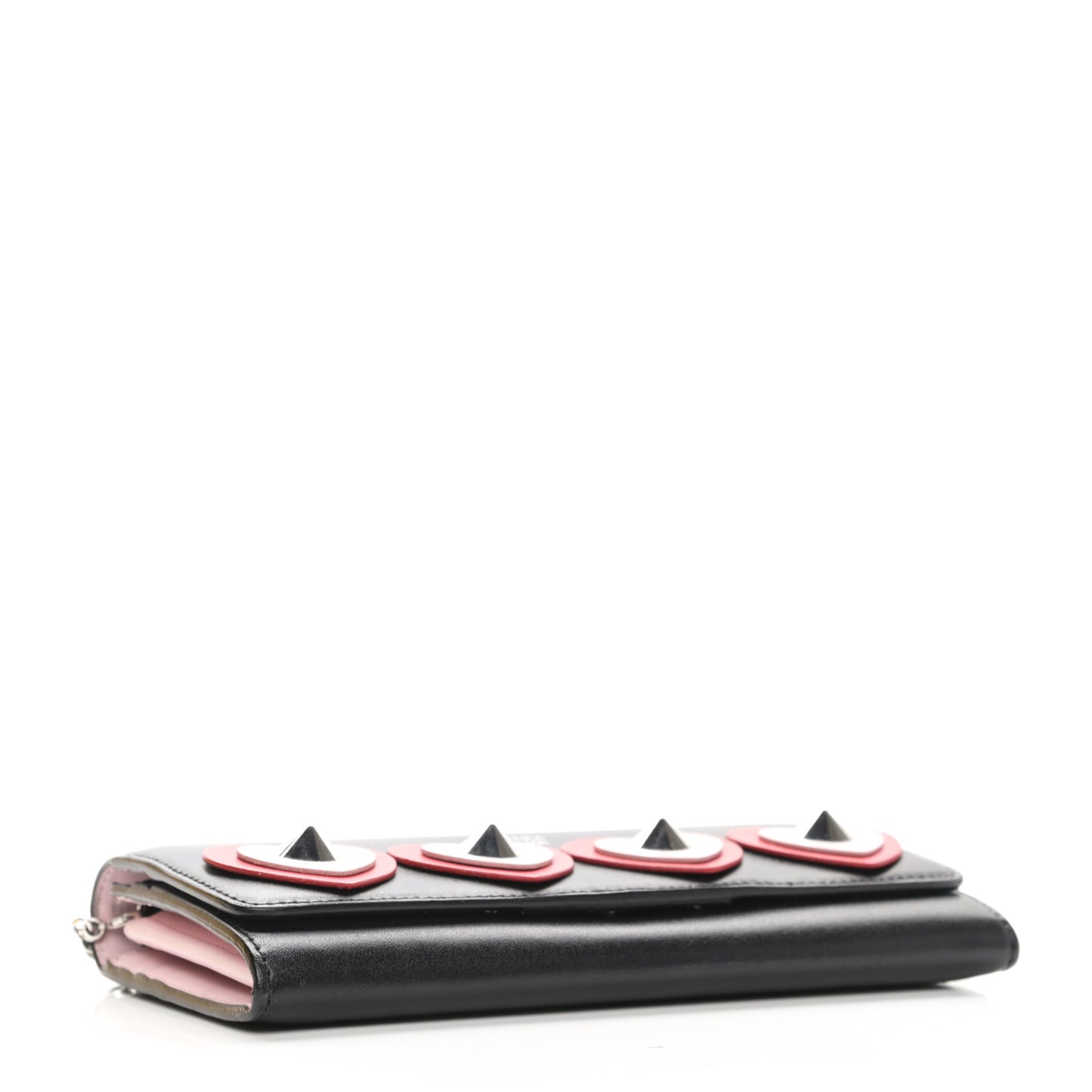 Calfskin Heart Studded Continental Wallet On Chain Black Red Peonia