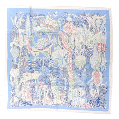 Hermes Silk Fantaisie Botanique Pocket Square Bleu Ciel White Rouge 1 of 5