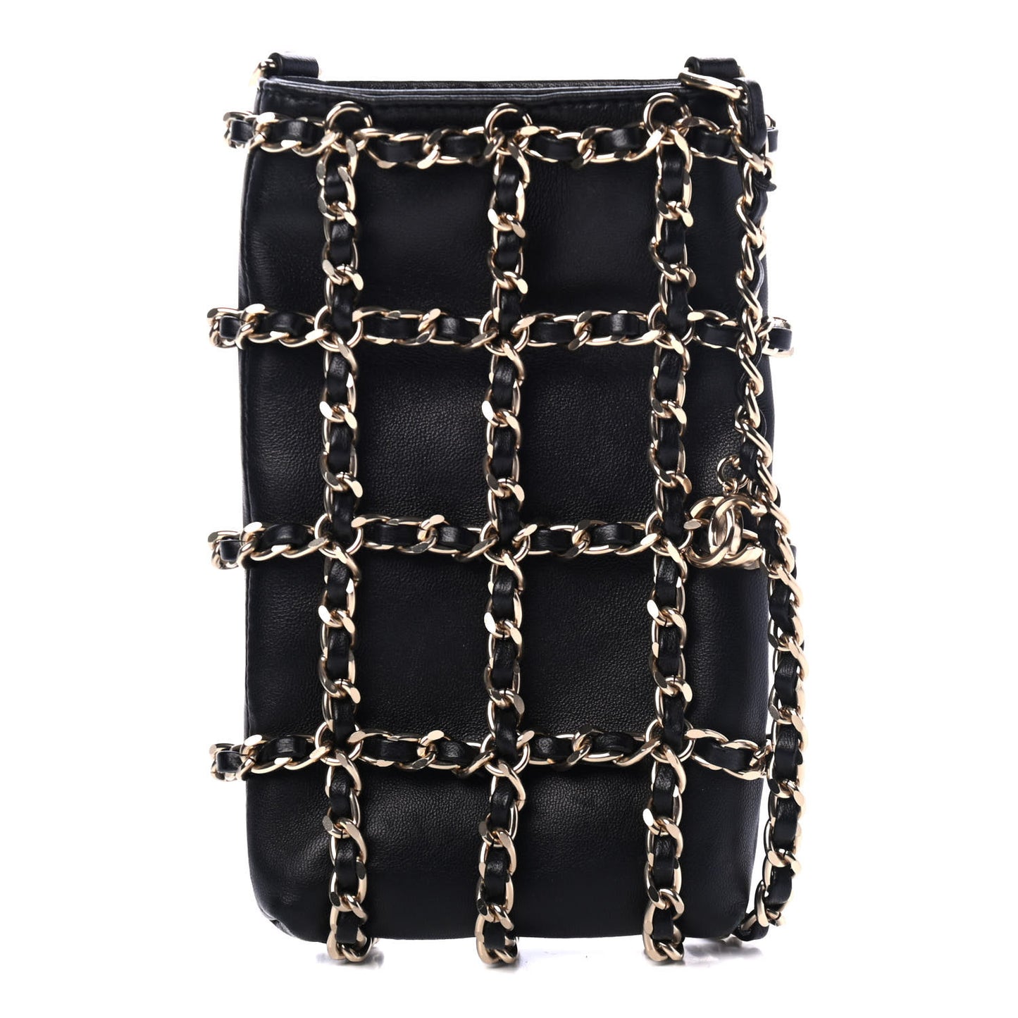 Lambskin Tech Me Out Clutch With Chain Black