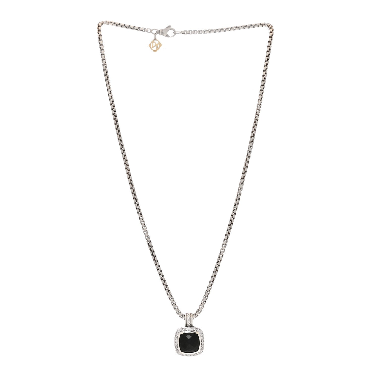 David Yurman Sterling Silver Diamond Black Onyx 11mm Albion Pendant Necklace 3 of 5
