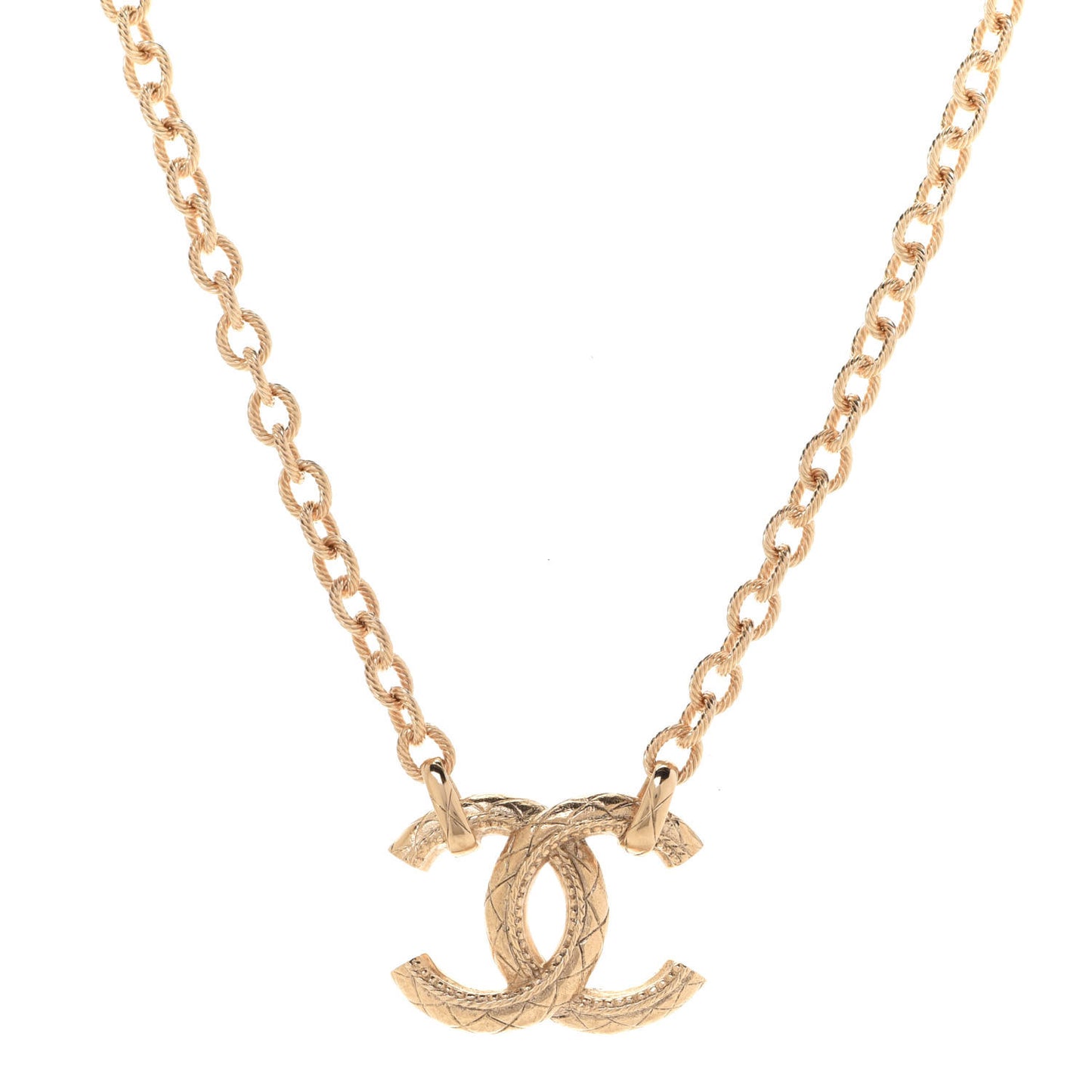 Metal Quilted CC Necklace Gold