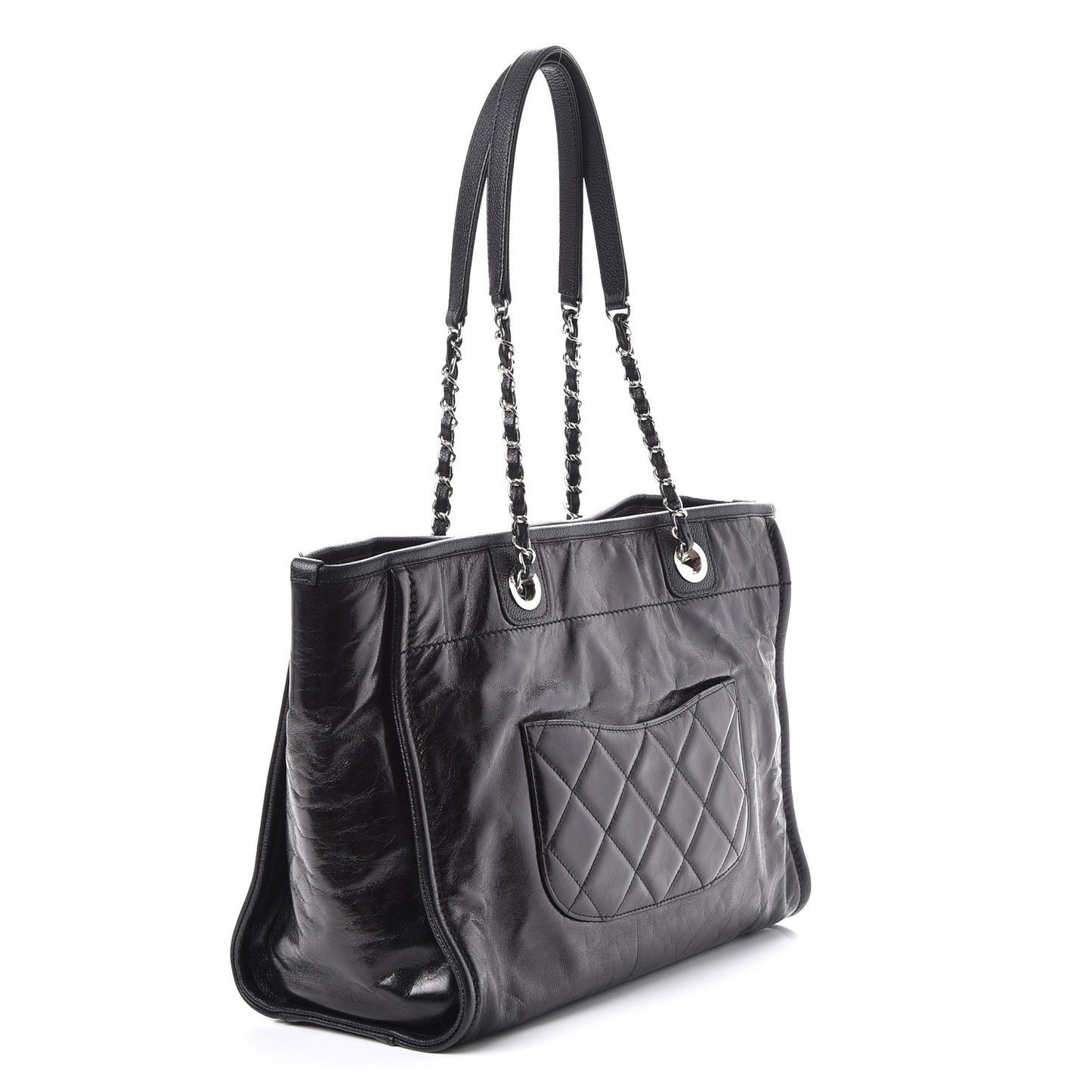 Glazed Calfskin Small Deauville Tote Black
