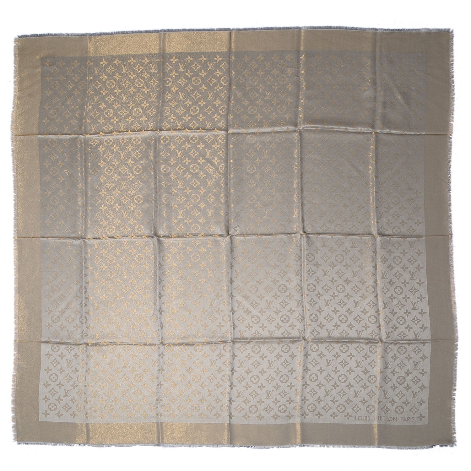 Louis Vuitton Monogram Silk Wool Shine Shawl Beige 4 of 5