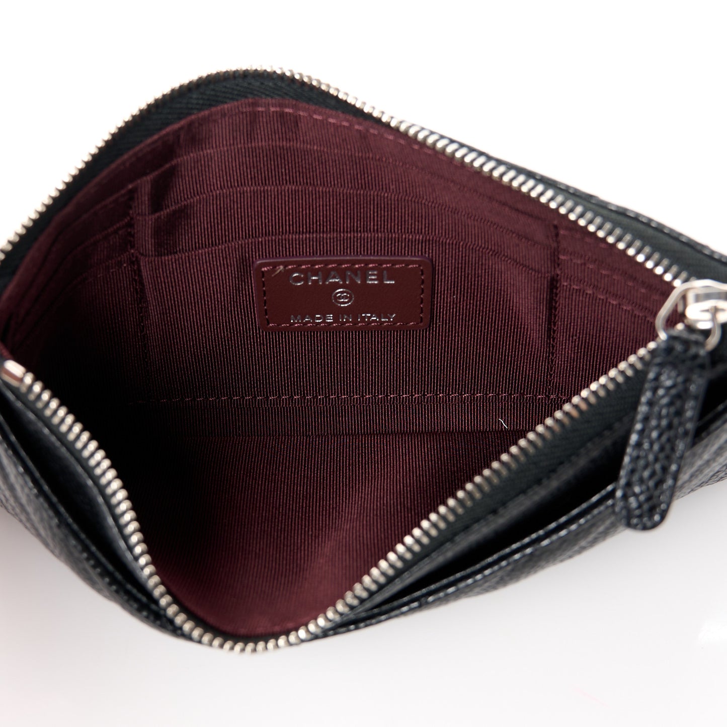Caviar Chevron Quilted Zip Pouch Black