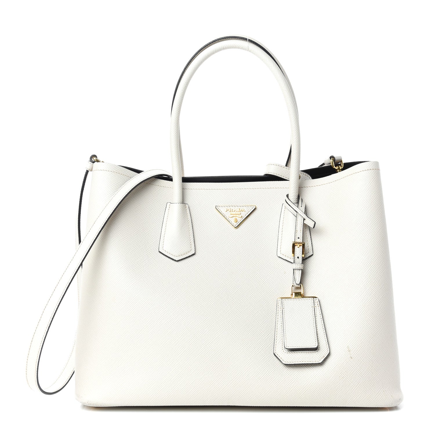 Prada Saffiano Cuir Medium Double Bag Talco Black 1 of 9