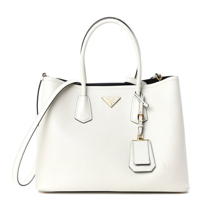 Prada Saffiano Cuir Medium Double Bag Talco Black 1 of 9