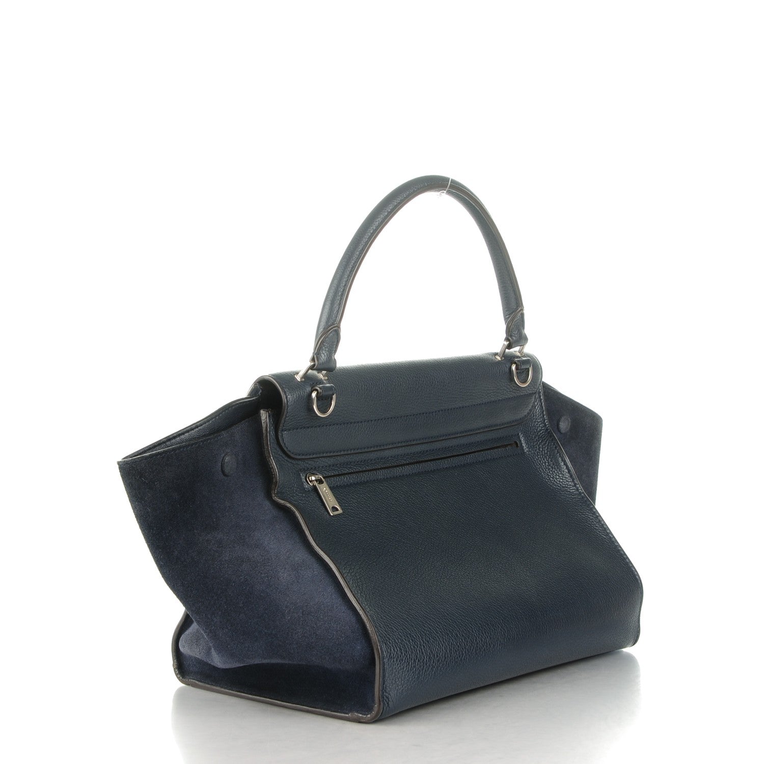 Celine Drummed Calfskin Suede Medium Trapeze Navy 3 of 7