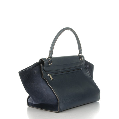 Celine Drummed Calfskin Suede Medium Trapeze Navy 3 of 7