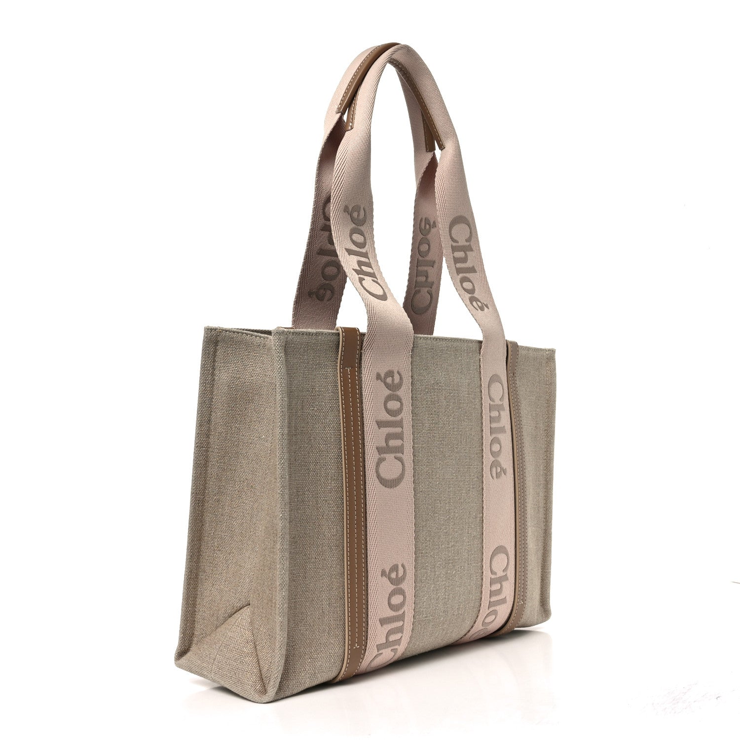 Chloe Linen Calfskin Medium Woody Ribbon Tote Blushy Beige 3 of 10