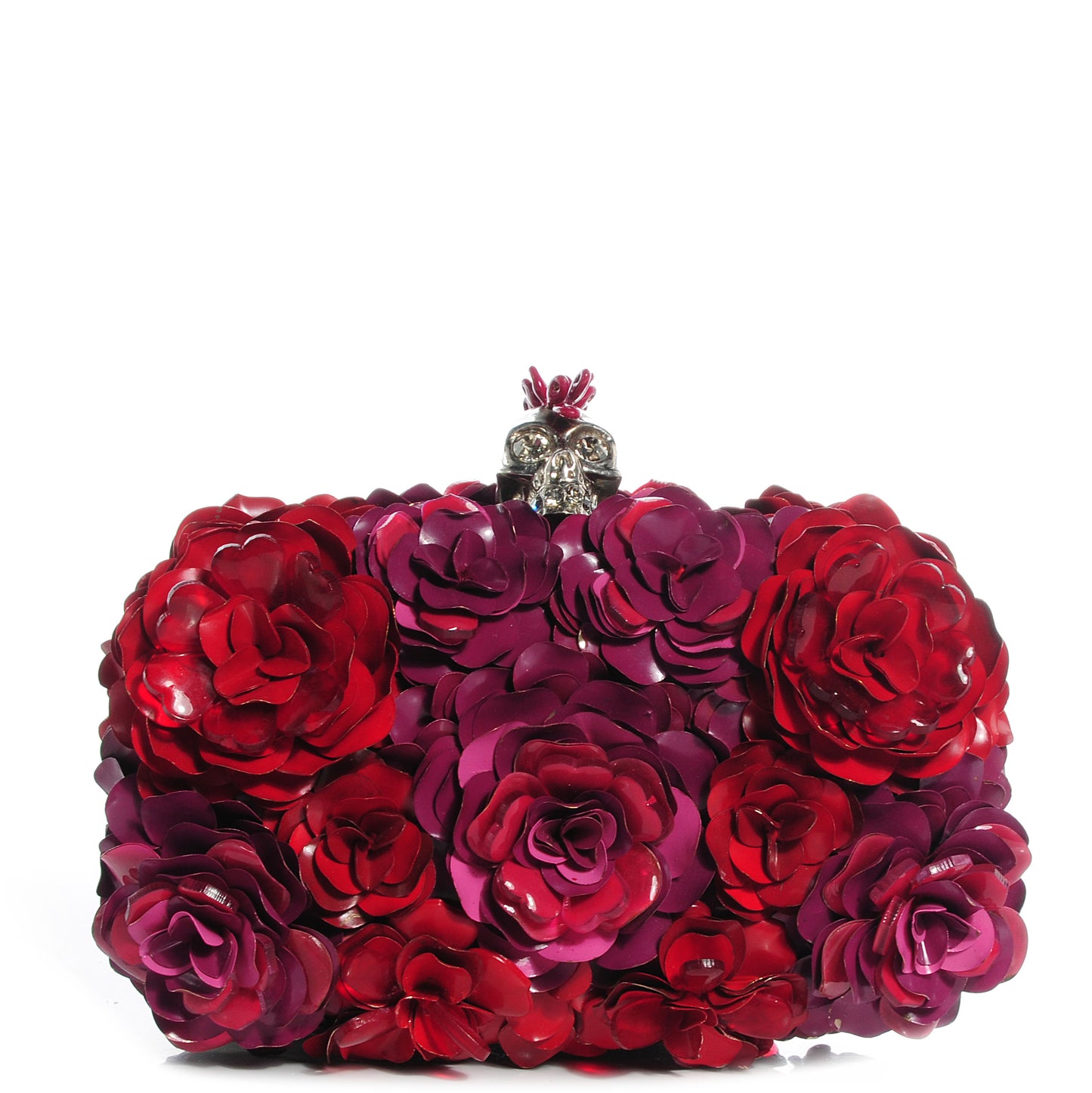 Metal Flower Box Swarovski Crystal Petal Skull Clutch