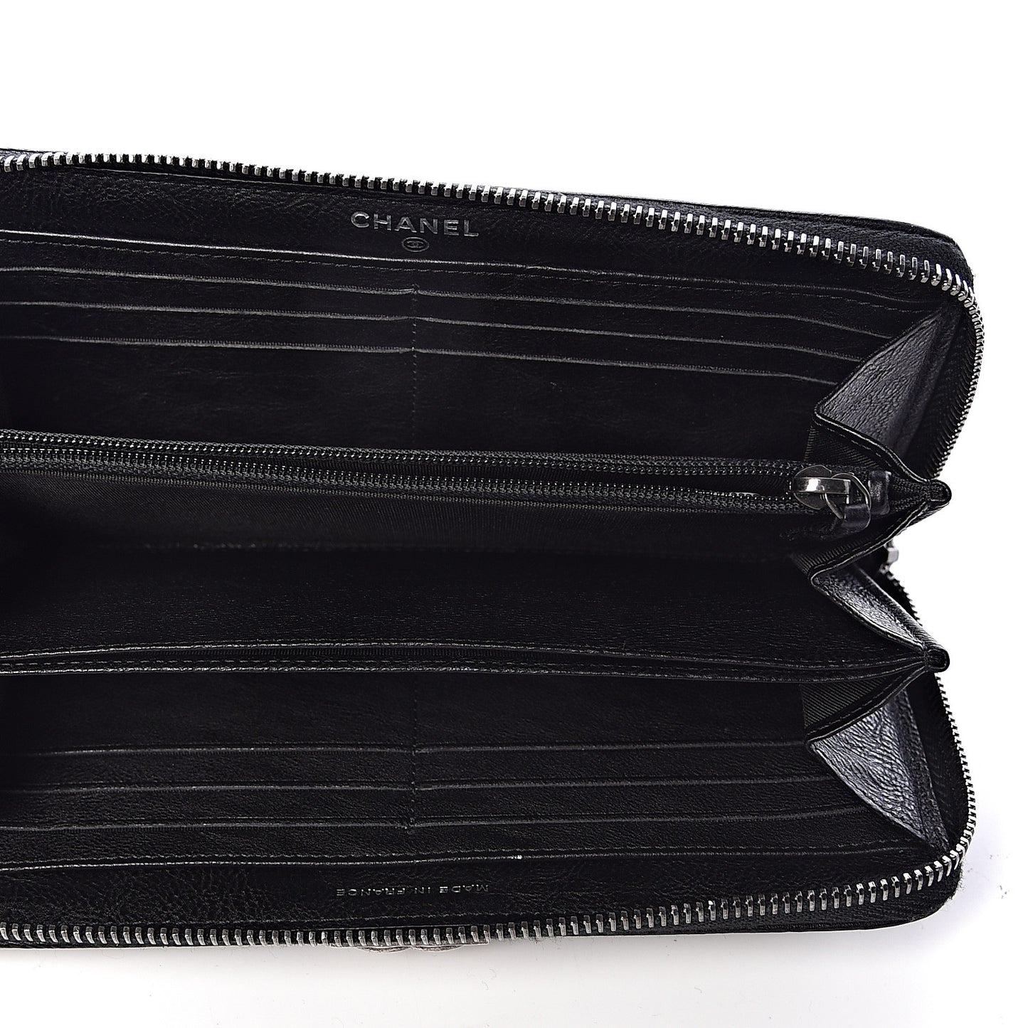 Calfskin Quilted Boy Chain Large Gusset Zip Around Wallet Black