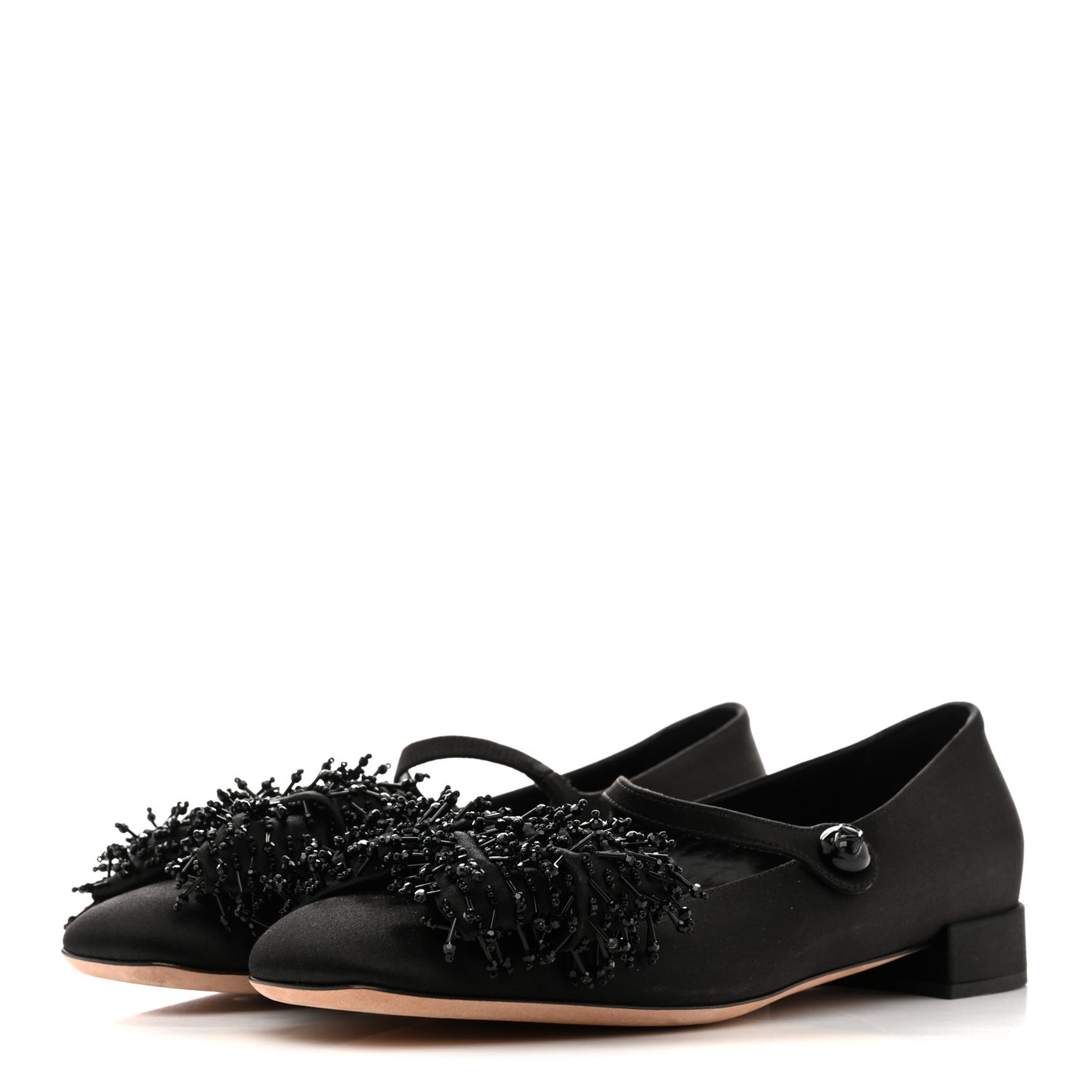 Satin Beaded Bowjane Mary Jane Ballerina Flats 37 Black