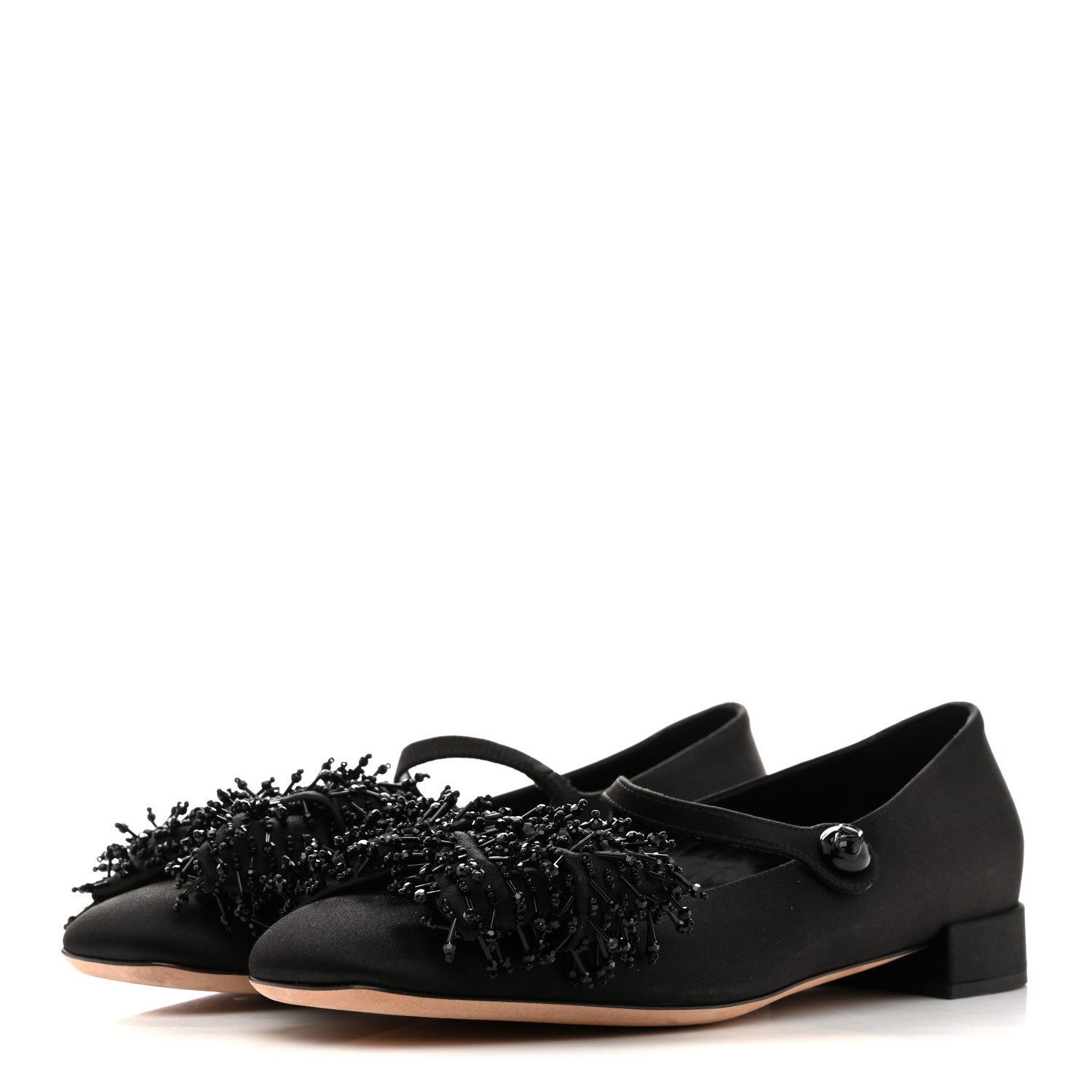 Valentino Garavani Satin Beaded Bowjane Mary Jane Ballerina Flats 37 Black 4 of 9