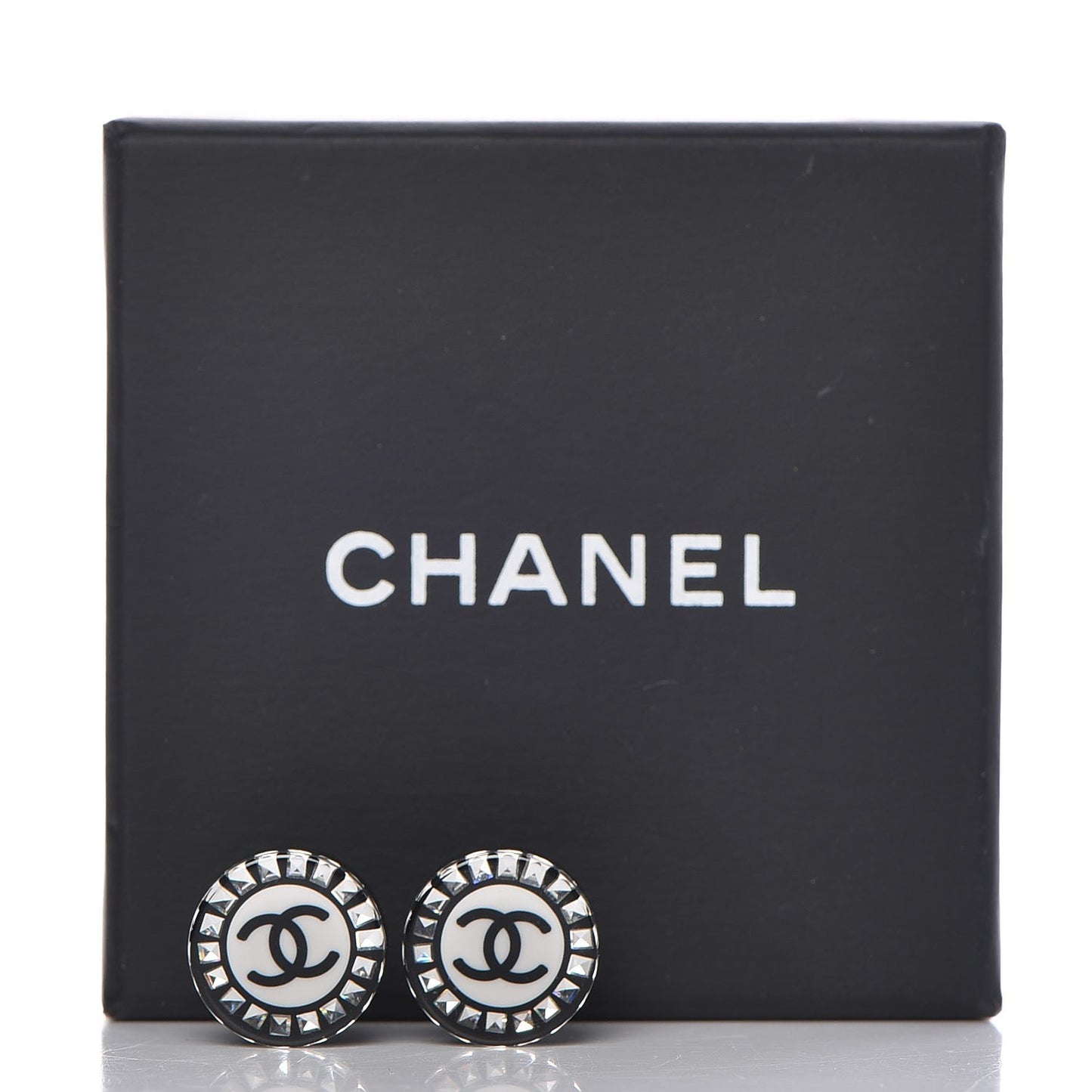 Resin Crystal CC Earrings Black