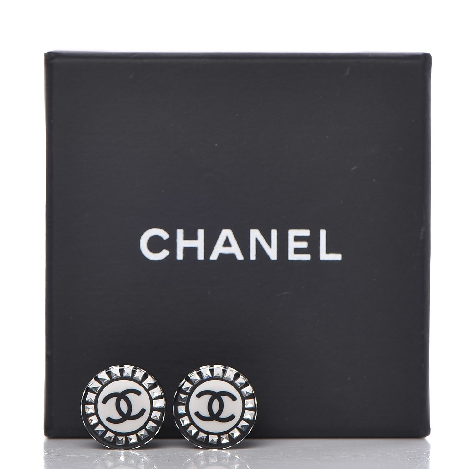 Chanel Resin Crystal CC Earrings Black 5 of 5