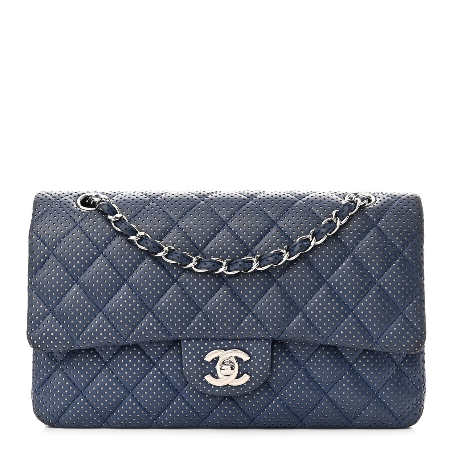 Lambskin Perforated Medium Double Flap Blue
