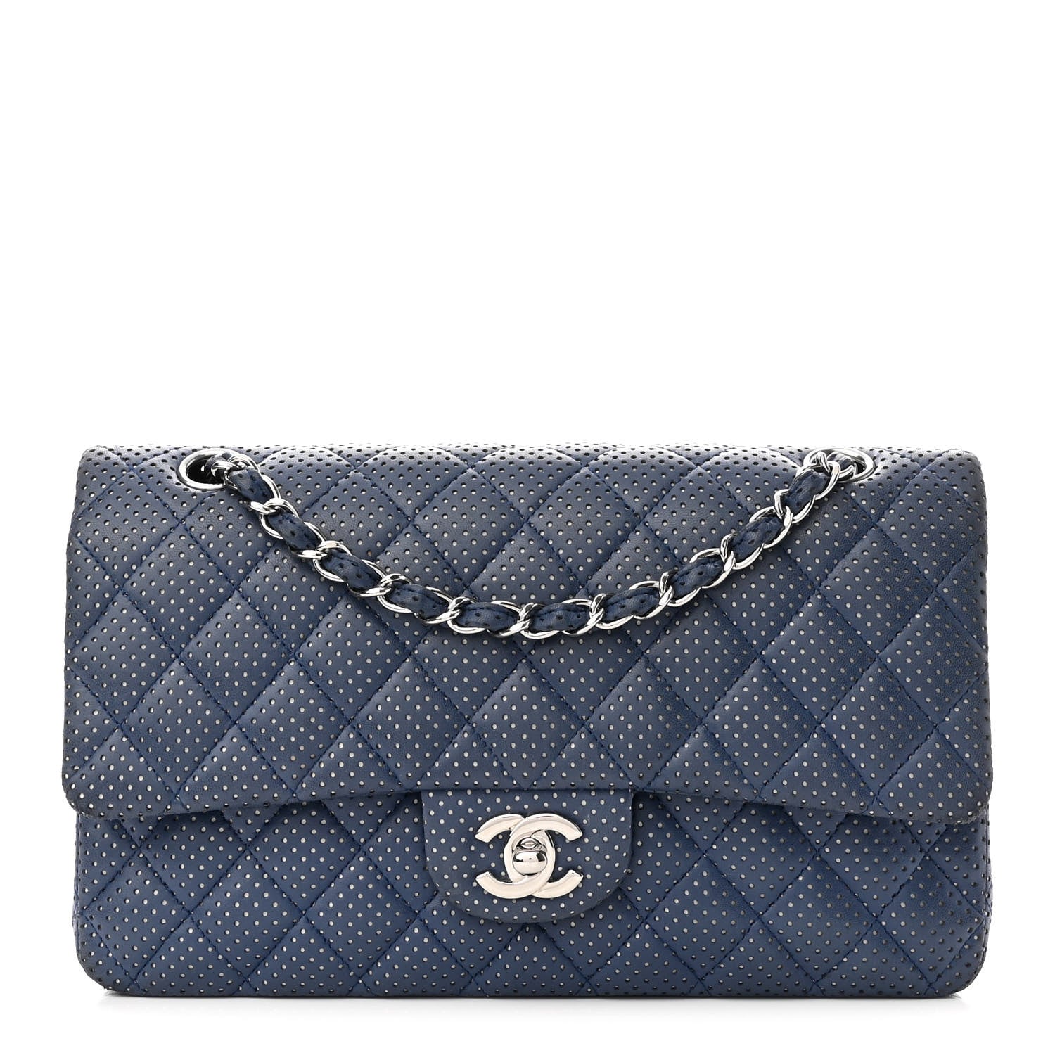 Chanel Lambskin Perforated Medium Double Flap Blue 1 of 10