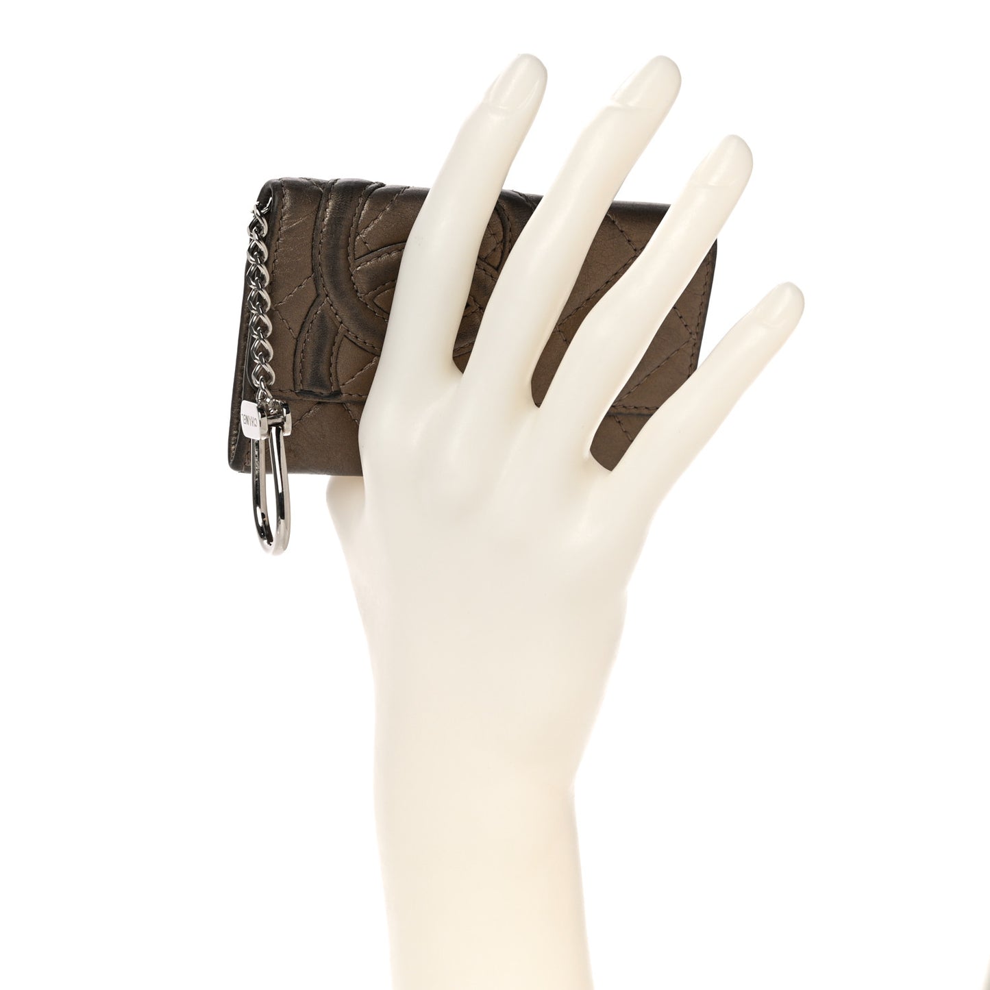 Metallic Calfskin Quilted Cambon Key Holder Case Bronze