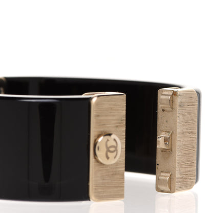 Chanel Resin Metal Quilted CC Cuff Black Gold 4 of 5