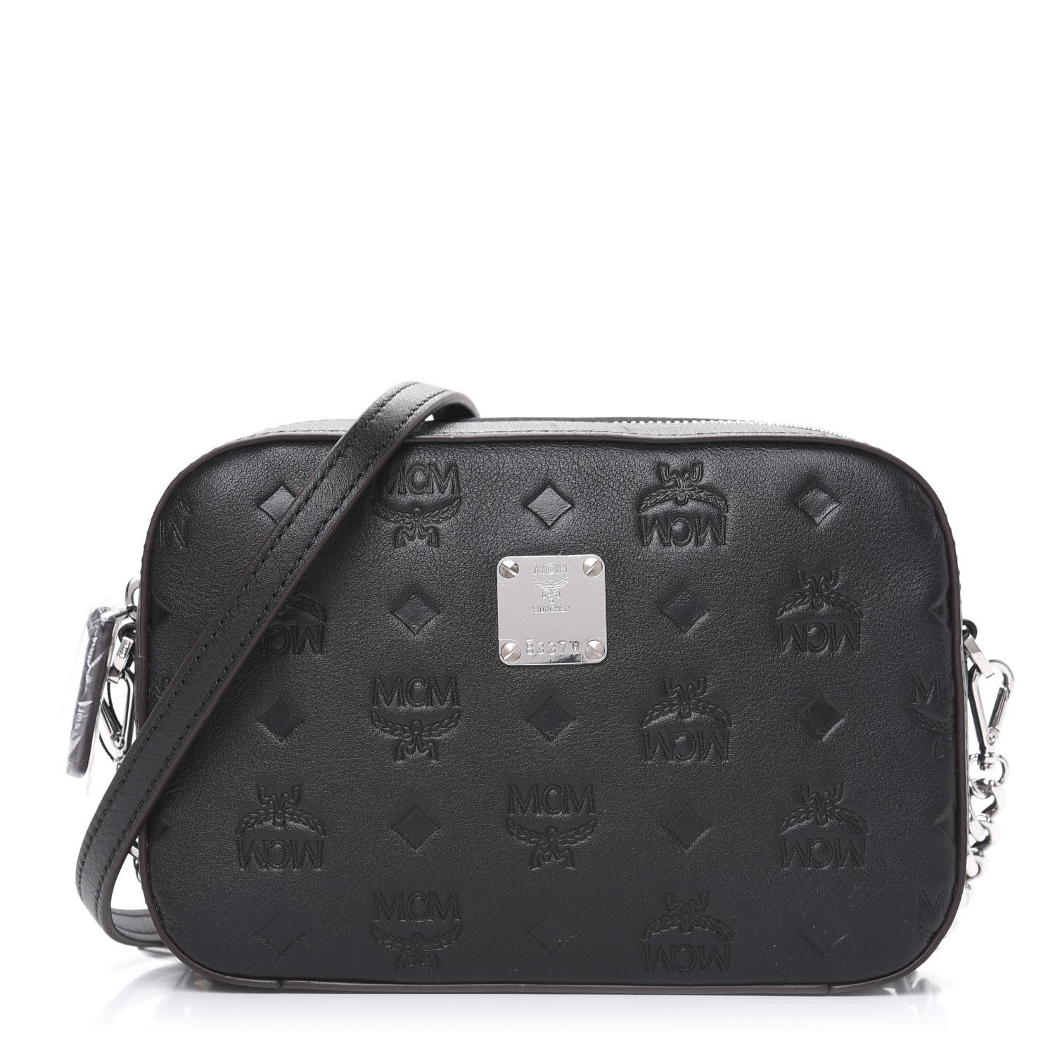 MCM Calfskin Ottomar Monogram Klara Crossbody Bag Black 1 of 9