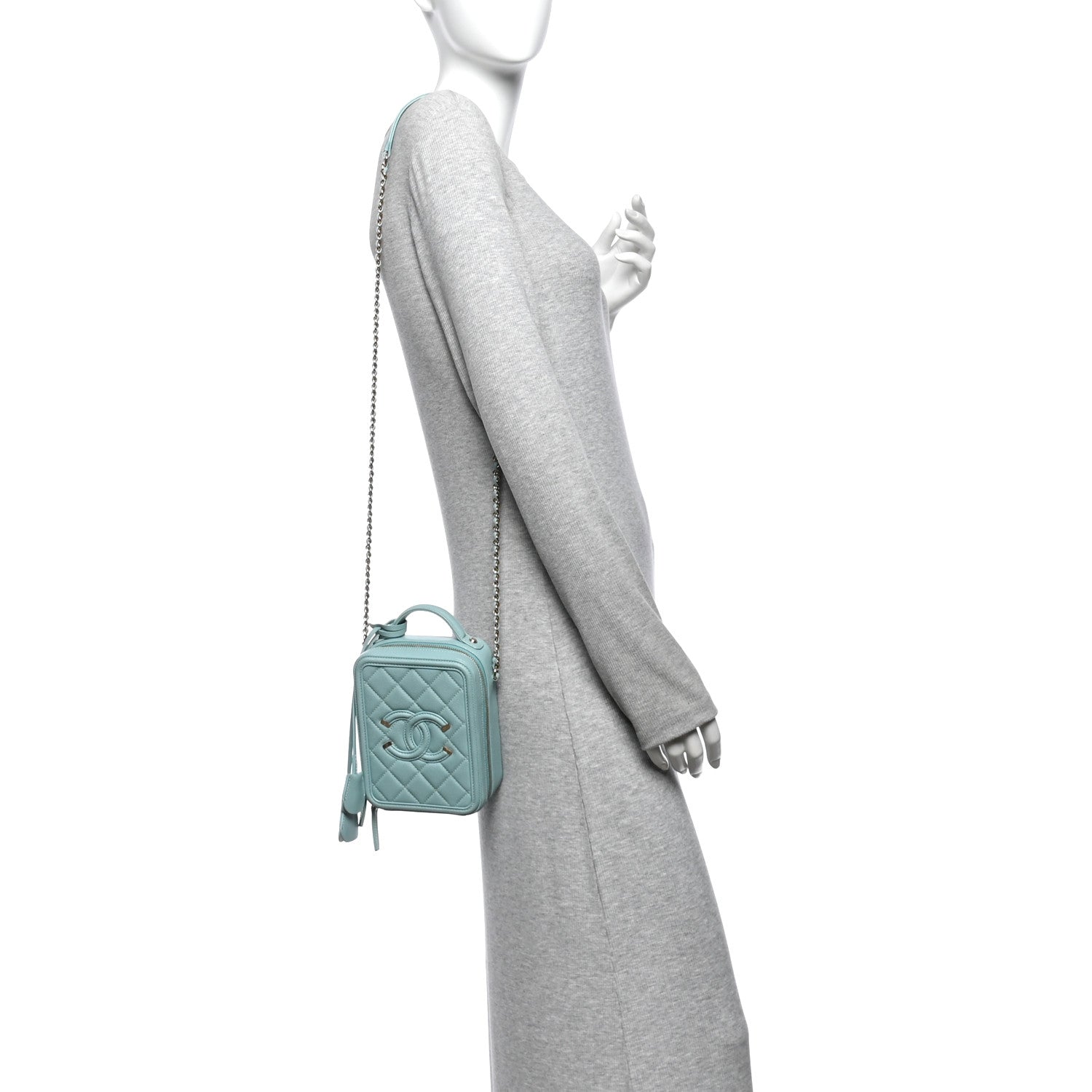 Chanel Caviar Quilted CC North South Filigree Vanity Case Light Blue 2 of 11
