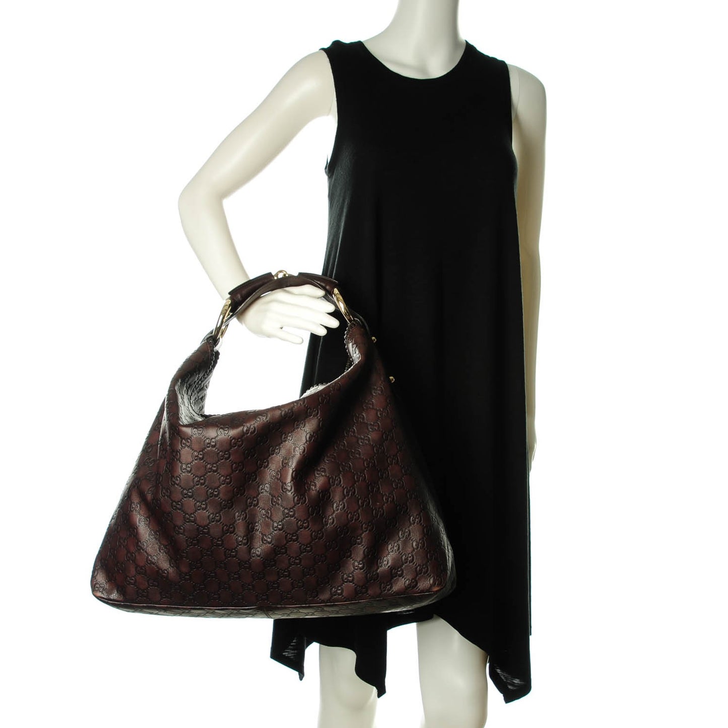 Guccissima Large Horsebit Chain Hobo Chocolate