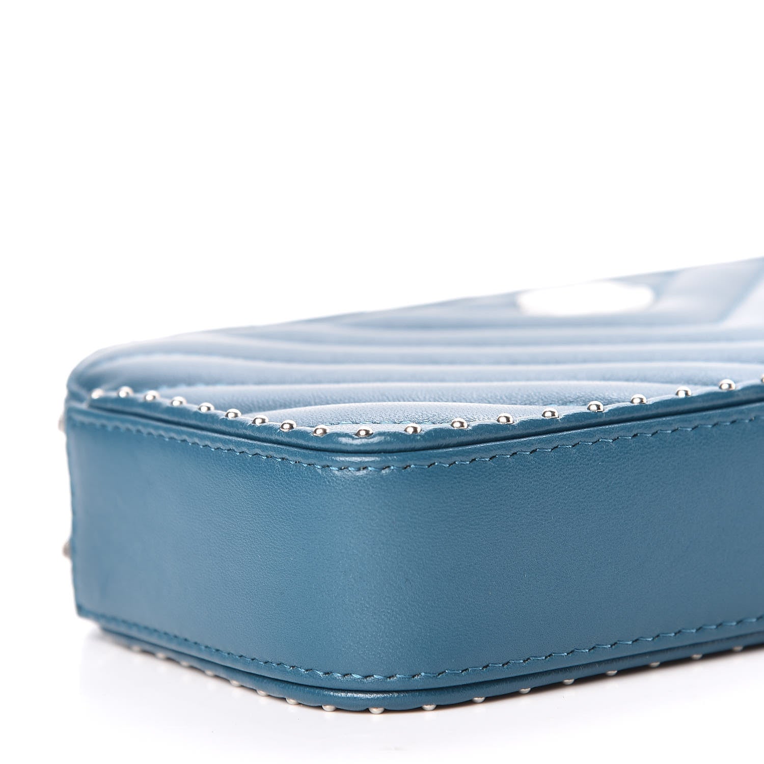Chanel Lambskin Chevron Quilted Studded Small Clutch With Chain Blue 8 of 14