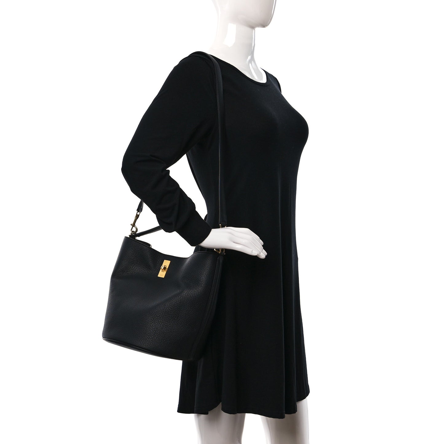 Supple Grained Calfskin Bucket 16 Bag Black