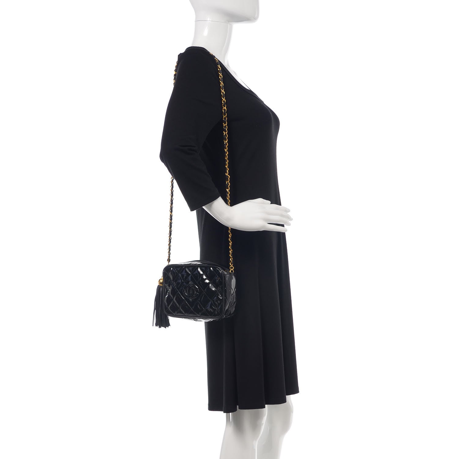 Chanel Patent Tassel Quilted Shoulder Bag Black 2 of 14